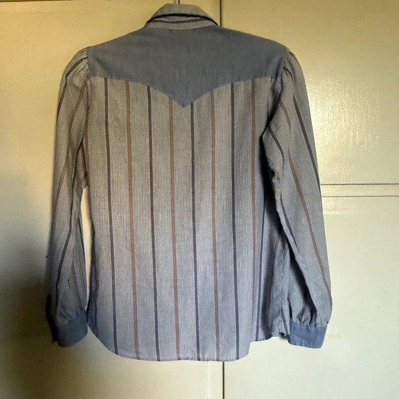 Vintage Kenny Rogers Western Denim Stripe Long Sleeve Shirt Size 13/14 Cowgirl - Picture 8 of 10